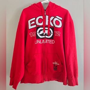 Vintage Ecko Unltd 1972 Big Logo, full Zip Y2K Hoodie Red Men's Size L. In good